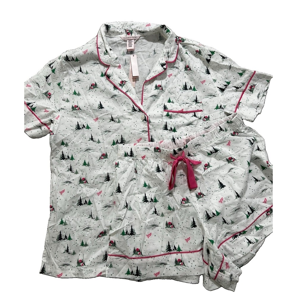 NEW Victoria's Secret Women's S Flannel Short Pajama Set Christmas PJs